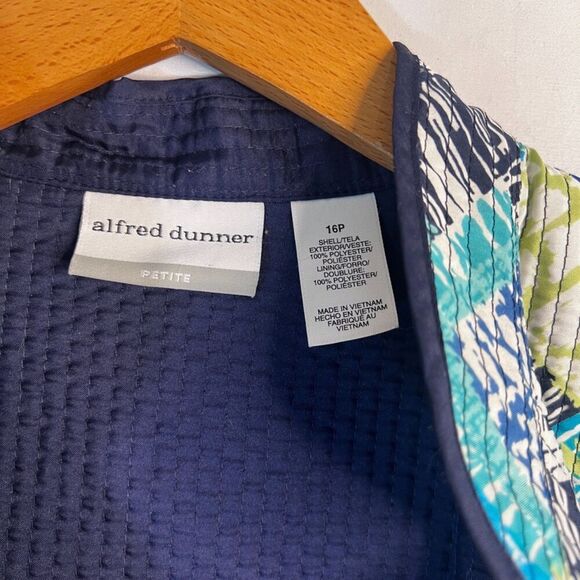 Alfred Dunner Petite Blue Patchwork Quilted Open Front Jacket Blazer Size 16P - Picture 7 of 10